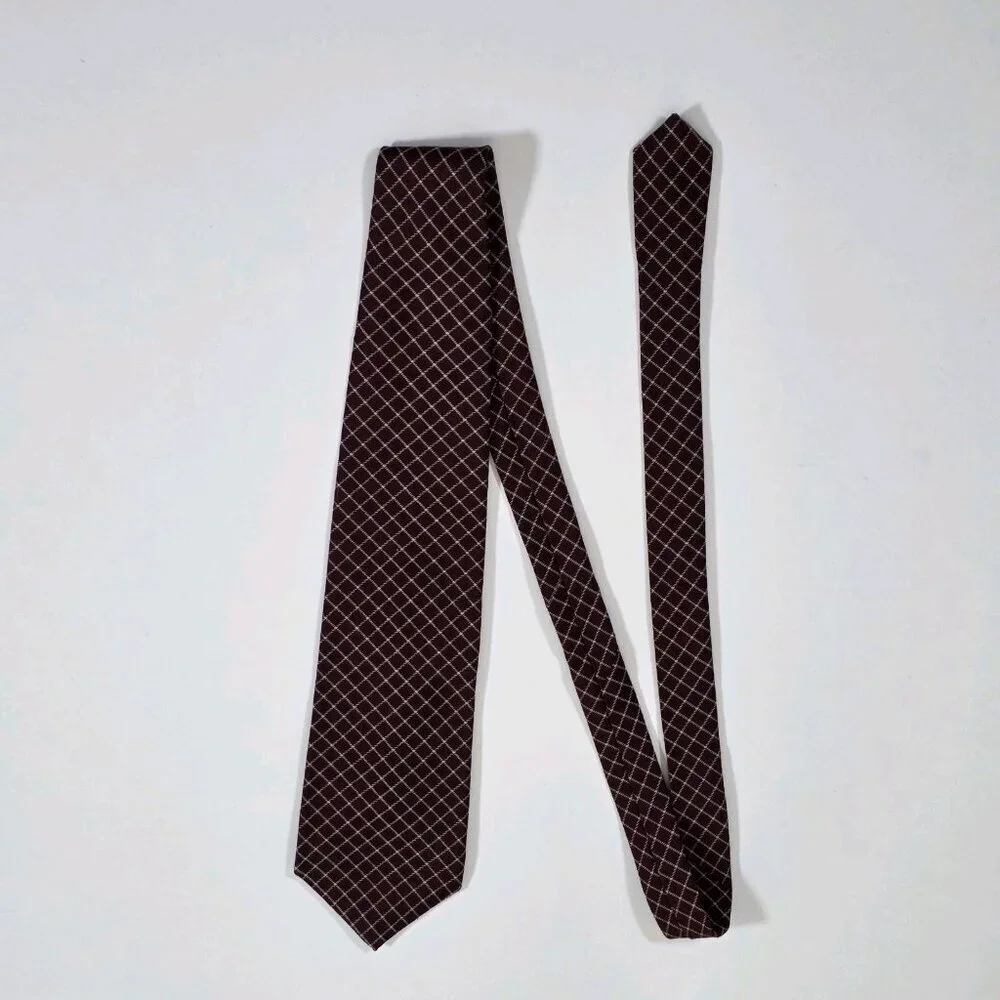 Vtg Gap Wool Silk Tie Brown Beige Geometric Pattern Preppy Office USA W 4